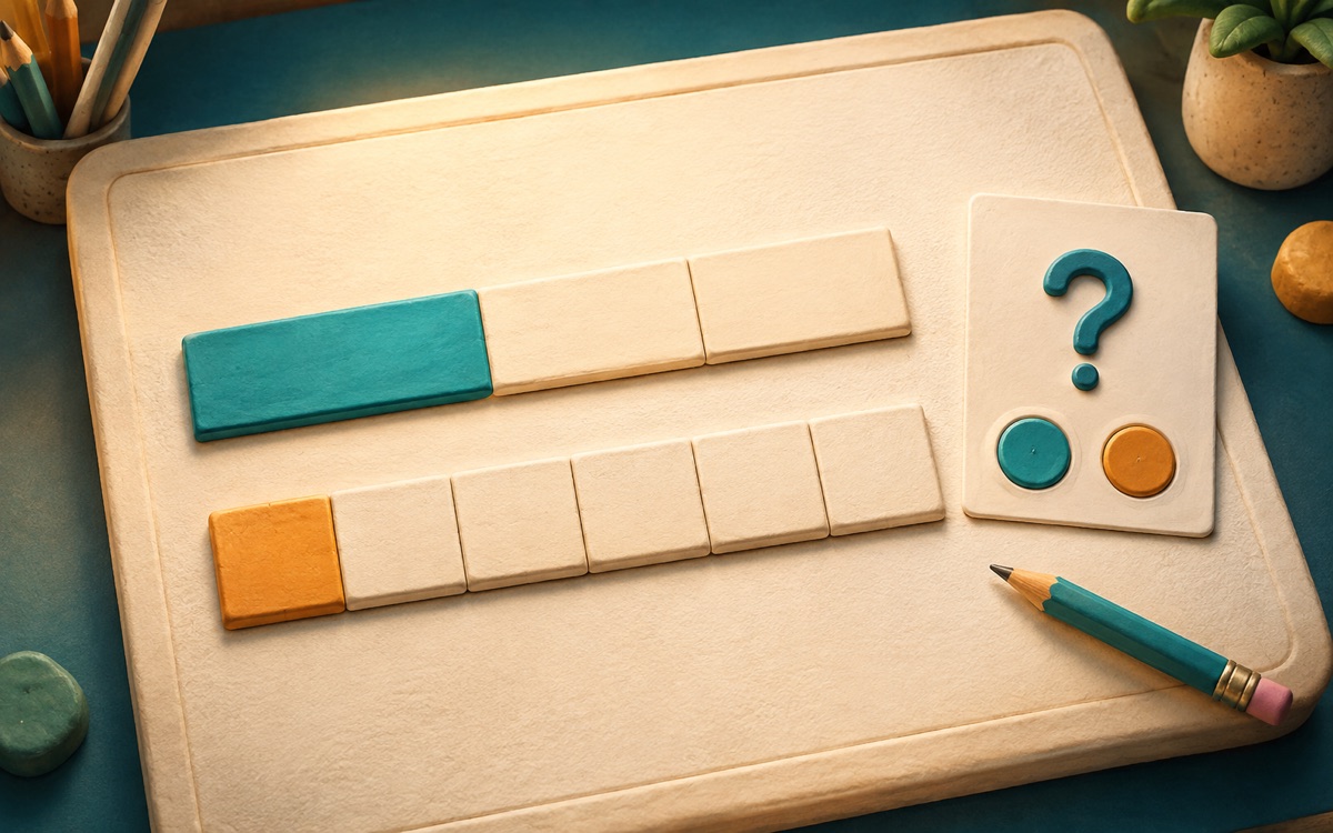 Fraction bars divided into thirds and sixths accompany a learner-authored quiz